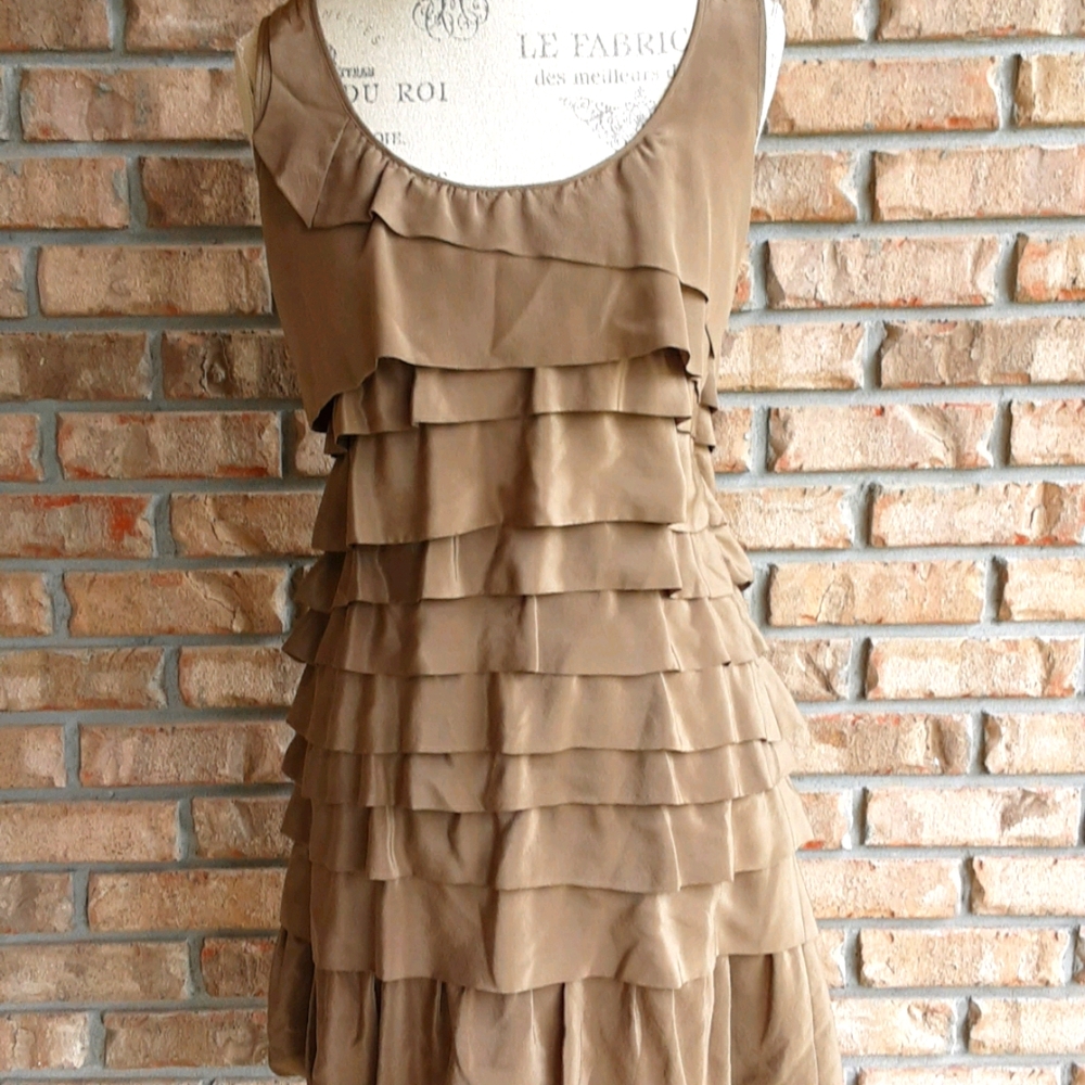 Madison Marcus sleeveless silk tiered mini dress.